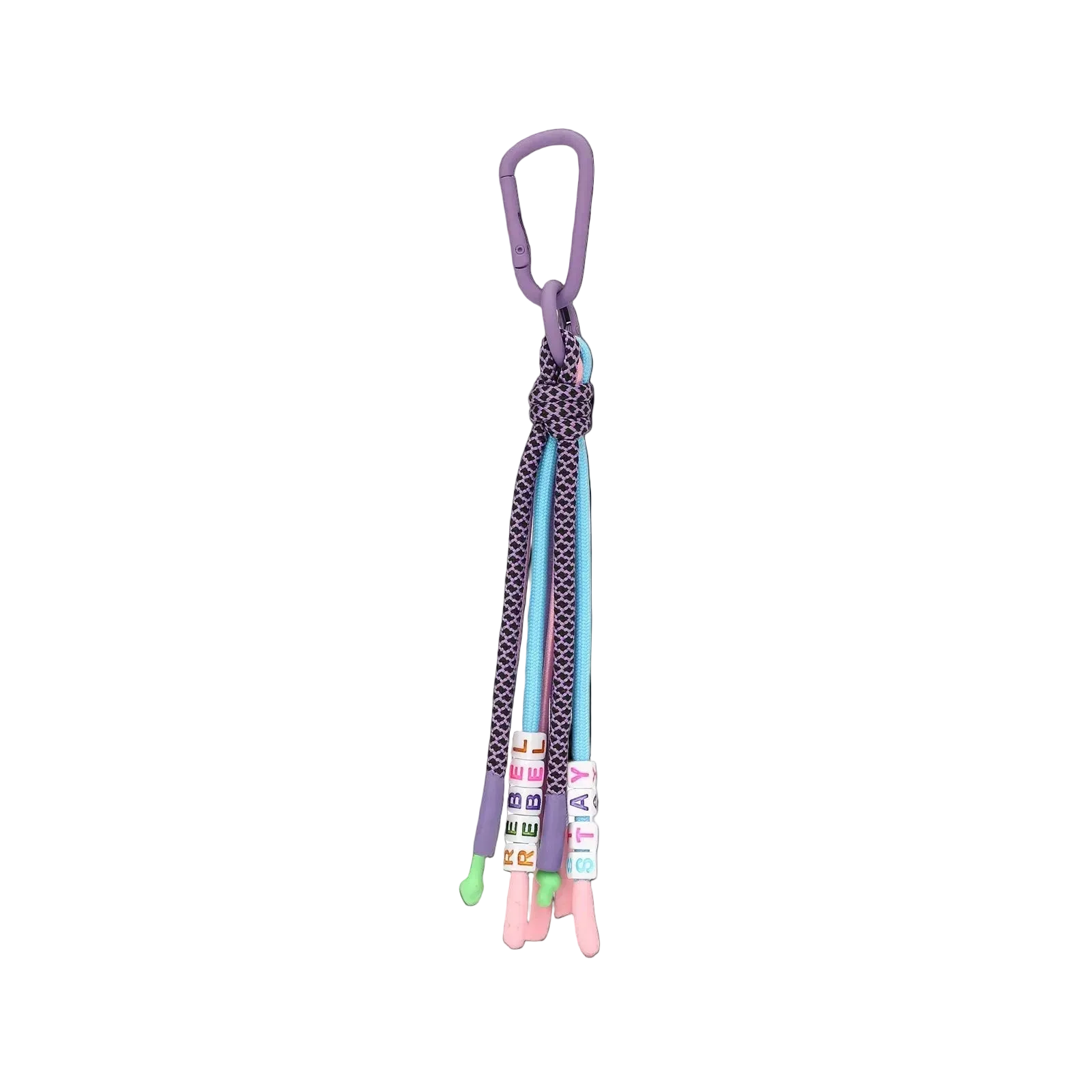 Multi-colored key chain with "Stay Rebel" text