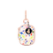 Multi-colored clip on bag with lightning bolt design and peace charm