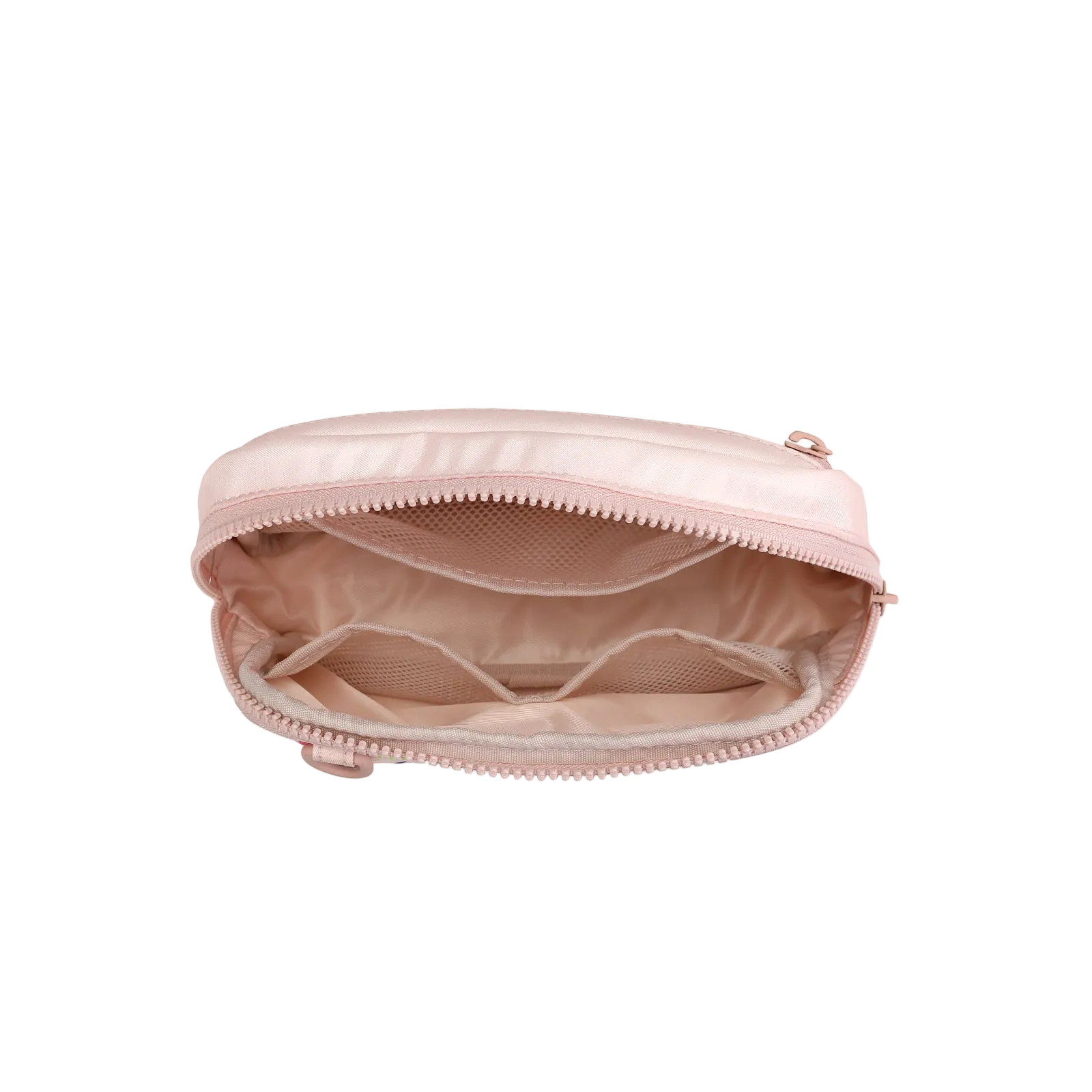 Pink belt bag with zipper and internal compartments
