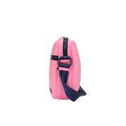 Pink bag with zipper pockets and "Stay Rebel" text