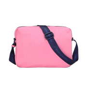 Pink bag with zipper pockets and "Stay Rebel" text
