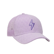 Purple hat with lighting bolt symbol and mesh back.