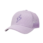 Purple hat with lighting bolt symbol and mesh back.